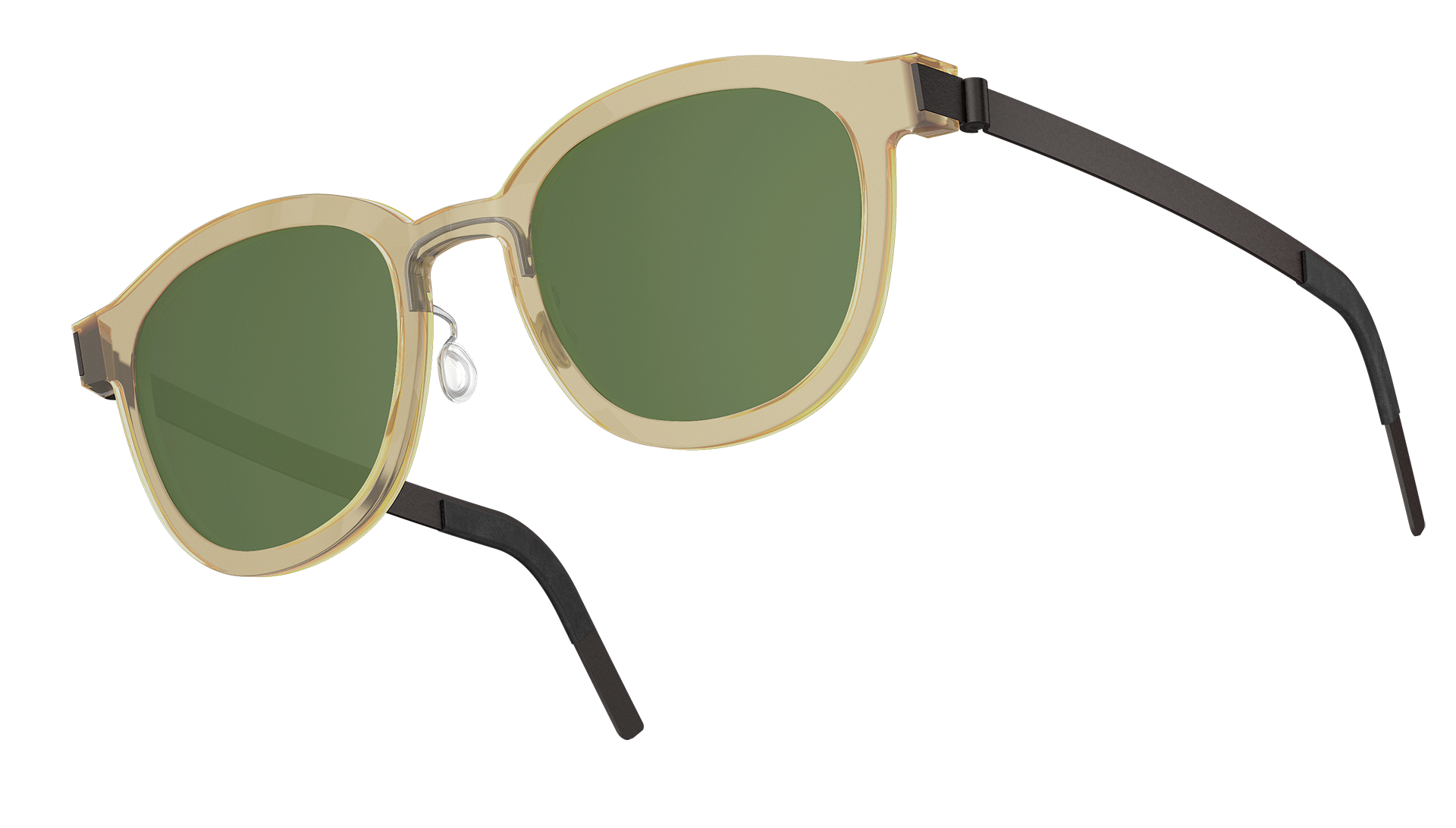 LINDBERG sun titanium, Modell 8590, gelbe Sonnenbrille mit transparenter Fassung und getönten Gläsern in Grün SL85