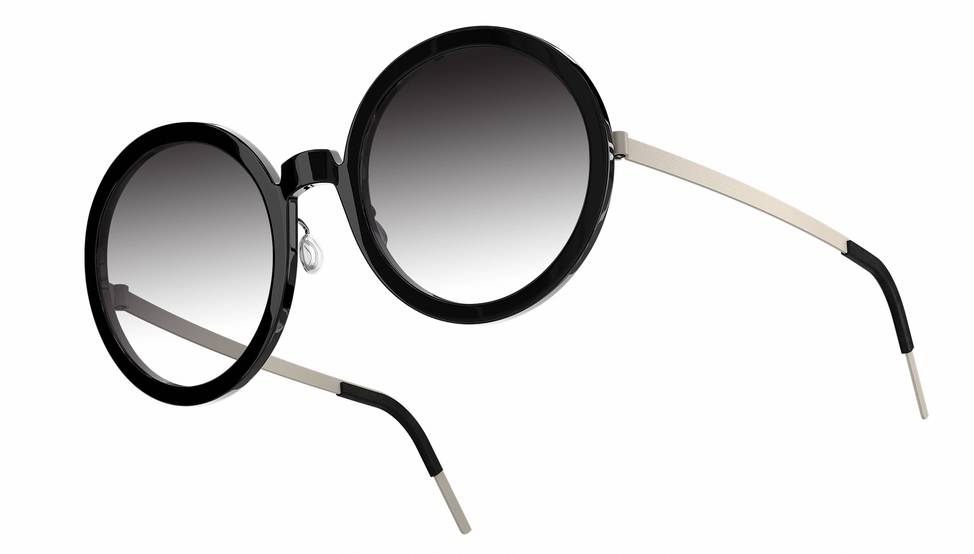 LINDBERG sun titanium, Modell 8586, runde Designer-Sonnenbrille in Schwarz mit getönten Gläsern mit Farbverlauf in Graubraun SL18