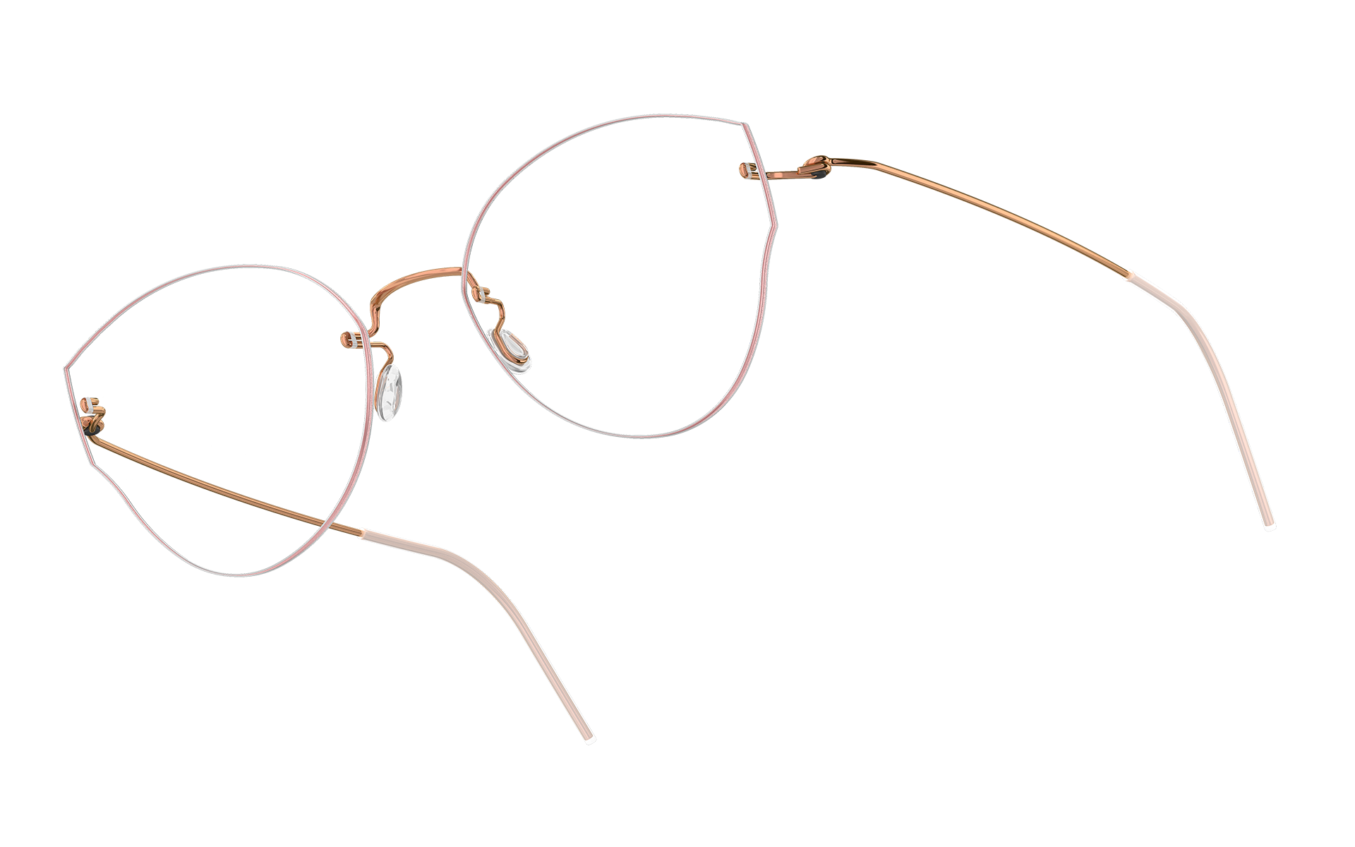 LINDBERG titanium Spirit rimless glasses model 2436 in gold colour P60 featuring a cat eye shape
